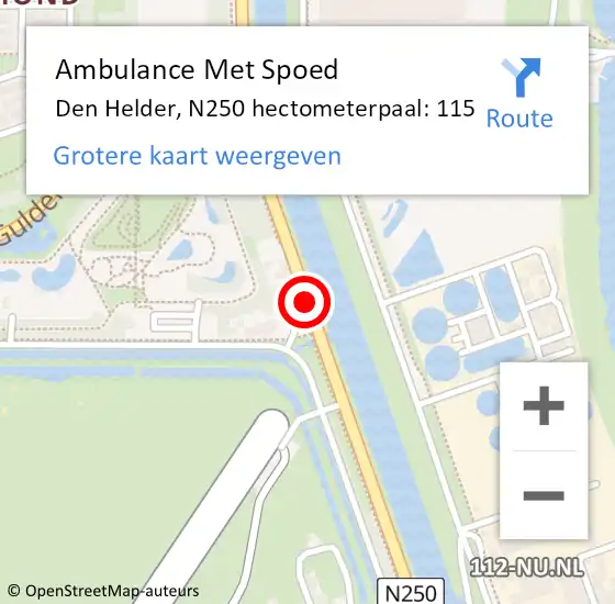 Locatie op kaart van de 112 melding: Ambulance Met Spoed Naar Den Helder, N250 hectometerpaal: 115 op 13 september 2022 15:51