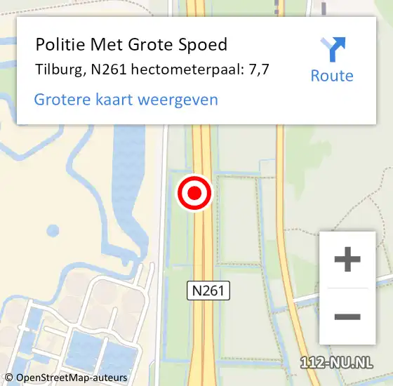 Locatie op kaart van de 112 melding: Politie Met Grote Spoed Naar Tilburg, N261 hectometerpaal: 7,7 op 13 september 2022 16:00