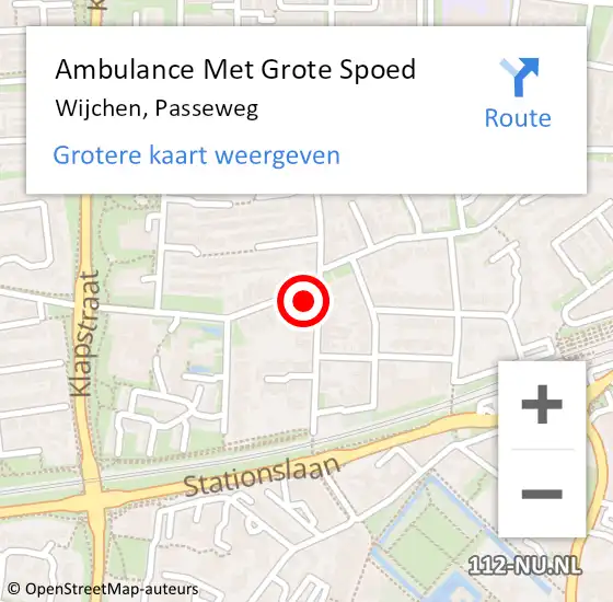 Locatie op kaart van de 112 melding: Ambulance Met Grote Spoed Naar Wijchen, Passeweg op 13 september 2022 16:01
