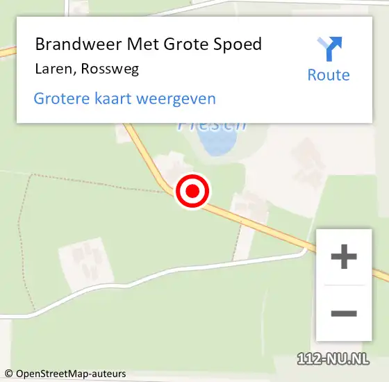 Locatie op kaart van de 112 melding: Brandweer Met Grote Spoed Naar Laren, Rossweg op 13 september 2022 17:00