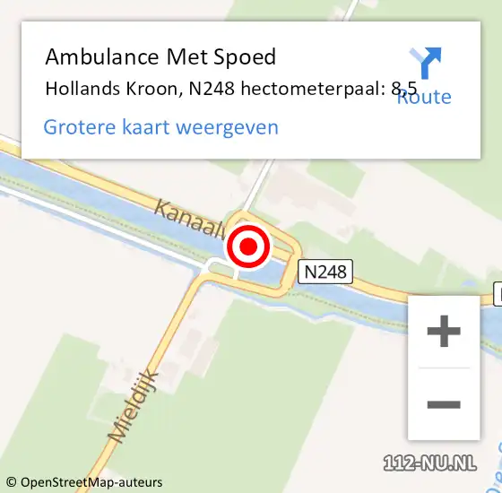 Locatie op kaart van de 112 melding: Ambulance Met Spoed Naar Hollands Kroon, N248 hectometerpaal: 8,5 op 13 september 2022 18:17