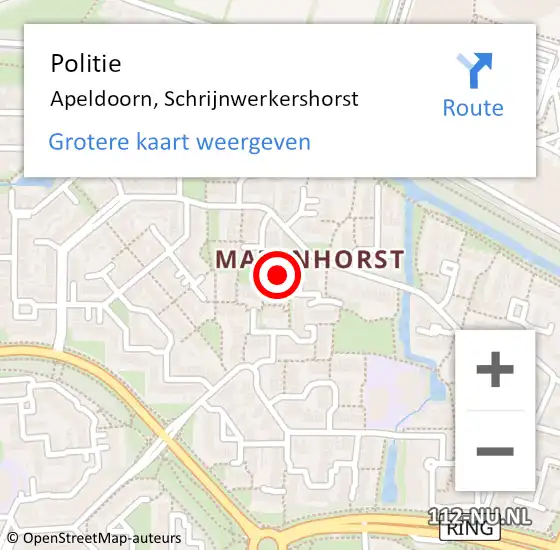 Locatie op kaart van de 112 melding: Politie Apeldoorn, Schrijnwerkershorst op 13 september 2022 18:49