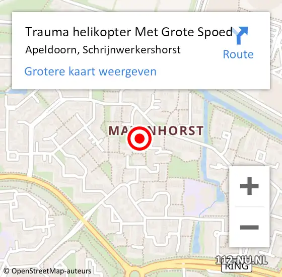 Locatie op kaart van de 112 melding: Trauma helikopter Met Grote Spoed Naar Apeldoorn, Schrijnwerkershorst op 13 september 2022 18:50