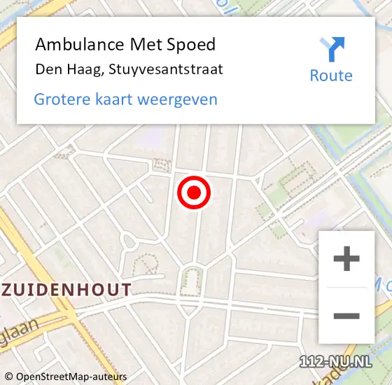 Locatie op kaart van de 112 melding: Ambulance Met Spoed Naar Den Haag, Stuyvesantstraat op 13 september 2022 19:13