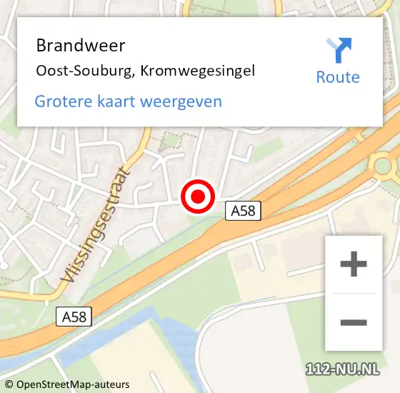 Locatie op kaart van de 112 melding: Brandweer Oost-Souburg, Kromwegesingel op 13 september 2022 19:40