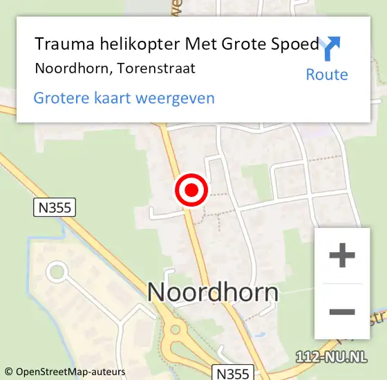 Locatie op kaart van de 112 melding: Trauma helikopter Met Grote Spoed Naar Noordhorn, Torenstraat op 13 september 2022 20:46