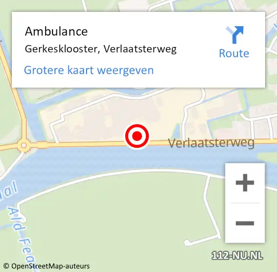 Locatie op kaart van de 112 melding: Ambulance Gerkesklooster, Verlaatsterweg op 29 juli 2014 10:27