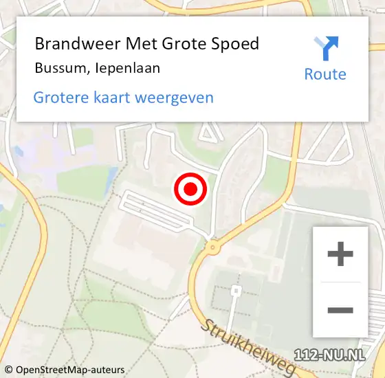 Locatie op kaart van de 112 melding: Brandweer Met Grote Spoed Naar Bussum, Iepenlaan op 14 september 2022 06:59