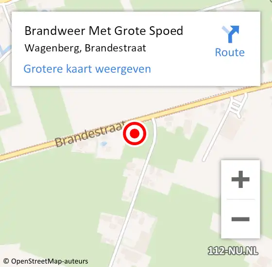 Locatie op kaart van de 112 melding: Brandweer Met Grote Spoed Naar Wagenberg, Brandestraat op 14 september 2022 08:33