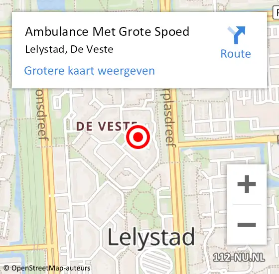 Locatie op kaart van de 112 melding: Ambulance Met Grote Spoed Naar Lelystad, De Veste op 29 juli 2014 10:35
