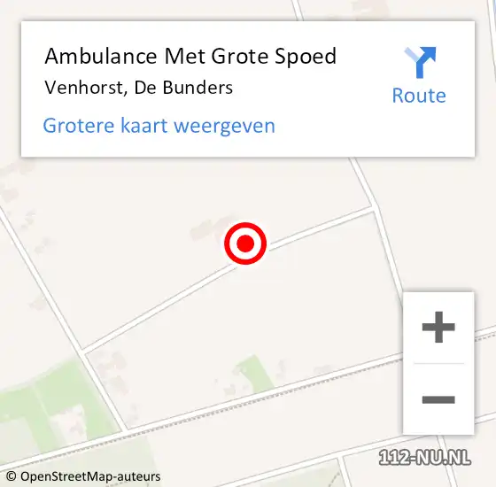 Locatie op kaart van de 112 melding: Ambulance Met Grote Spoed Naar Venhorst, De Bunders op 29 juli 2014 10:42