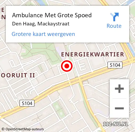 Locatie op kaart van de 112 melding: Ambulance Met Grote Spoed Naar Den Haag, Mackaystraat op 14 september 2022 10:32