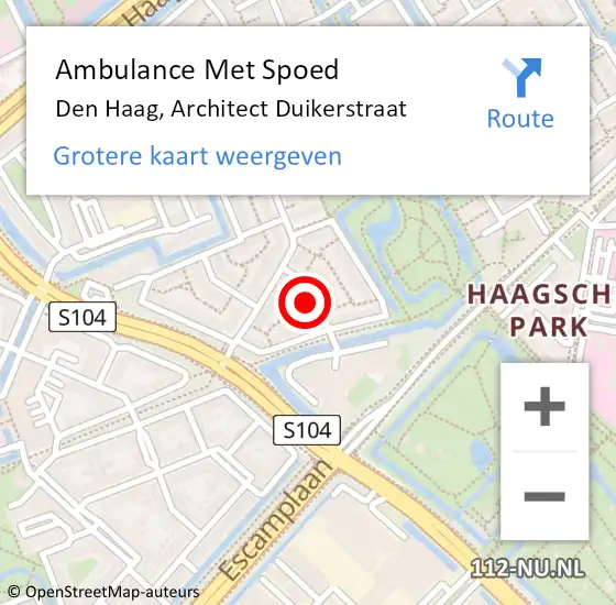 Locatie op kaart van de 112 melding: Ambulance Met Spoed Naar Den Haag, Architect Duikerstraat op 14 september 2022 10:40