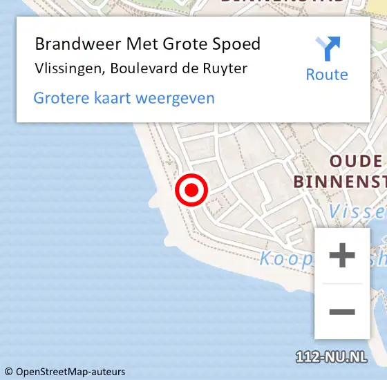 Locatie op kaart van de 112 melding: Brandweer Met Grote Spoed Naar Vlissingen, Boulevard de Ruyter op 14 september 2022 13:40
