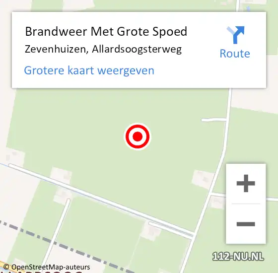 Locatie op kaart van de 112 melding: Brandweer Met Grote Spoed Naar Zevenhuizen, Allardsoogsterweg op 14 september 2022 14:31