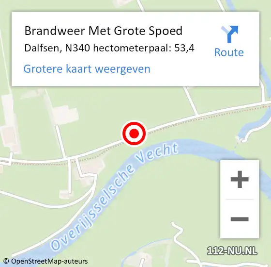 Locatie op kaart van de 112 melding: Brandweer Met Grote Spoed Naar Dalfsen, N340 hectometerpaal: 53,4 op 14 september 2022 14:53