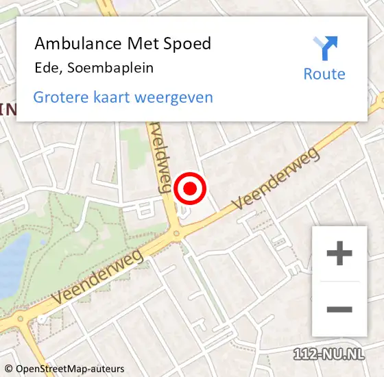Locatie op kaart van de 112 melding: Ambulance Met Spoed Naar Ede, Soembaplein op 14 september 2022 15:27