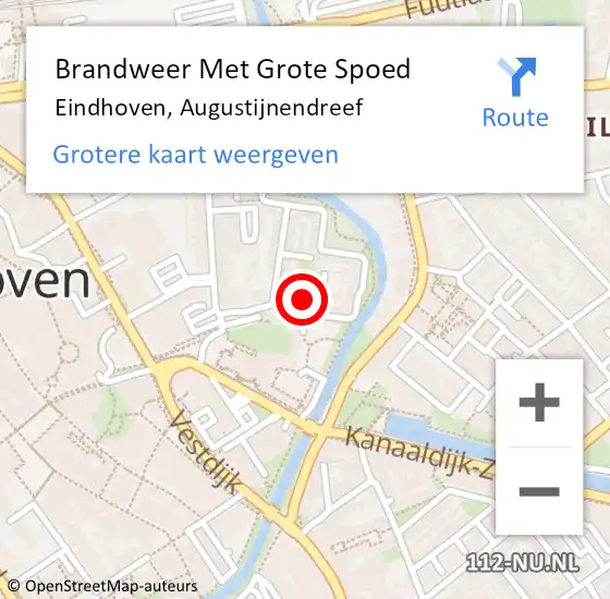 Locatie op kaart van de 112 melding: Brandweer Met Grote Spoed Naar Eindhoven, Augustijnendreef op 14 september 2022 15:29