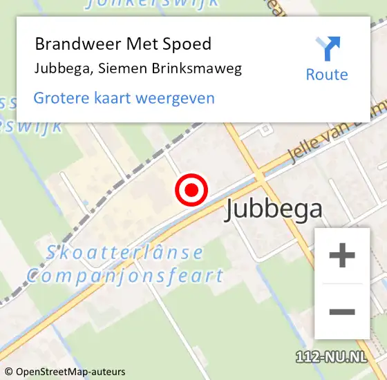 Locatie op kaart van de 112 melding: Brandweer Met Spoed Naar Jubbega, Siemen Brinksmaweg op 14 september 2022 16:45