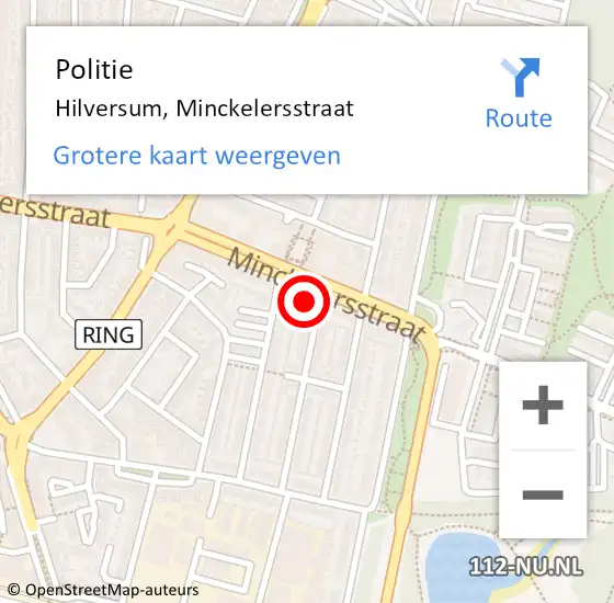 Locatie op kaart van de 112 melding: Politie Hilversum, Minckelersstraat op 14 september 2022 16:48