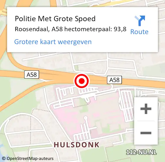 Locatie op kaart van de 112 melding: Politie Met Grote Spoed Naar Roosendaal, A58 hectometerpaal: 93,8 op 14 september 2022 17:26