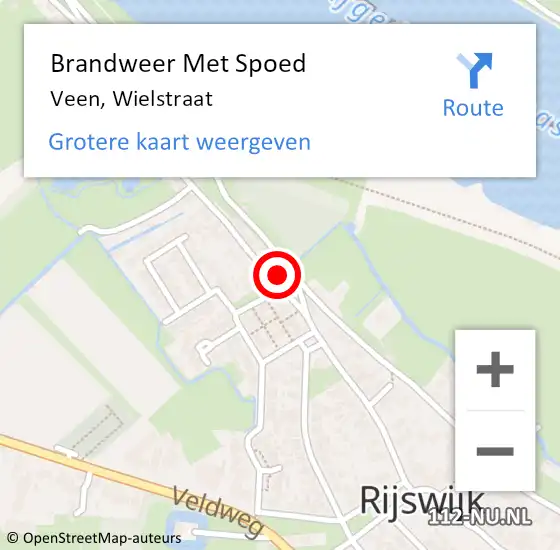 Locatie op kaart van de 112 melding: Brandweer Met Spoed Naar Veen, Wielstraat op 14 september 2022 19:10