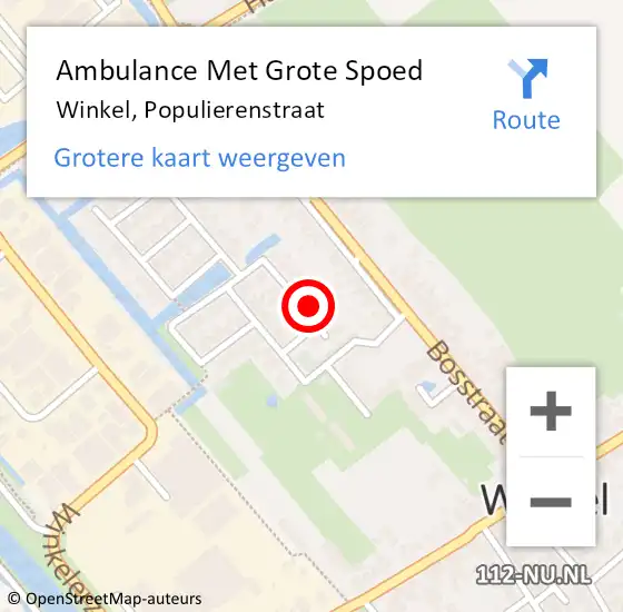 Locatie op kaart van de 112 melding: Ambulance Met Grote Spoed Naar Winkel, Populierenstraat op 14 september 2022 19:53
