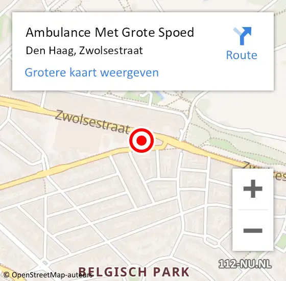 Locatie op kaart van de 112 melding: Ambulance Met Grote Spoed Naar Den Haag, Zwolsestraat op 14 september 2022 21:07
