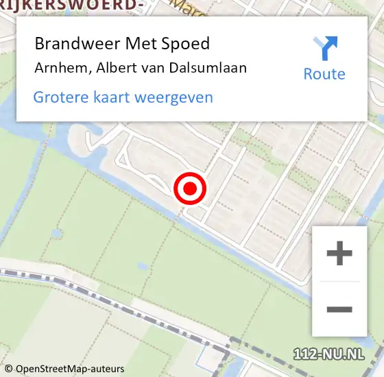 Locatie op kaart van de 112 melding: Brandweer Met Spoed Naar Arnhem, Albert van Dalsumlaan op 14 september 2022 21:57