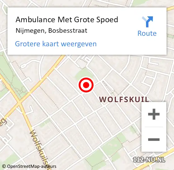 Locatie op kaart van de 112 melding: Ambulance Met Grote Spoed Naar Nijmegen, Bosbesstraat op 14 september 2022 22:59