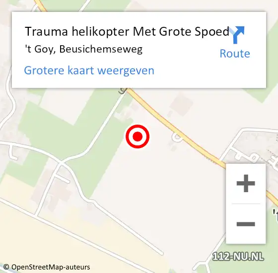 Locatie op kaart van de 112 melding: Trauma helikopter Met Grote Spoed Naar 't Goy, Beusichemseweg op 15 september 2022 00:13