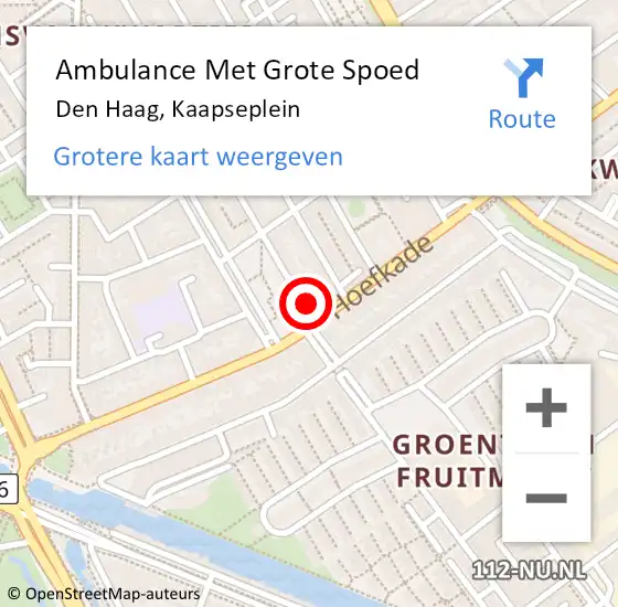 Locatie op kaart van de 112 melding: Ambulance Met Grote Spoed Naar Den Haag, Kaapseplein op 15 september 2022 00:24