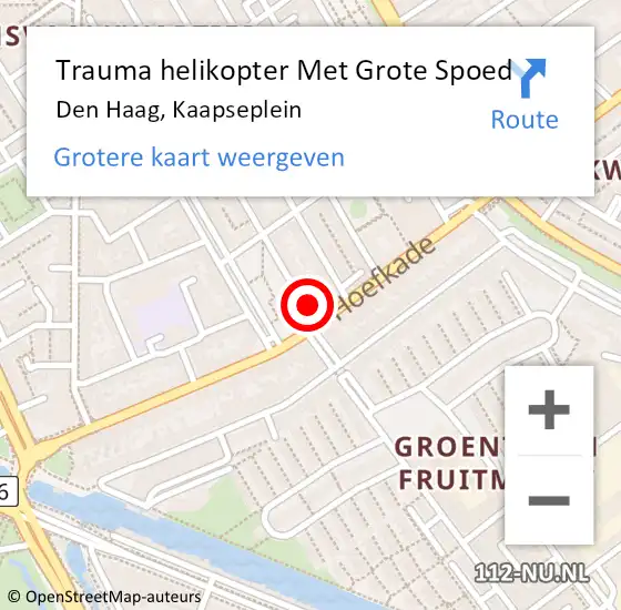 Locatie op kaart van de 112 melding: Trauma helikopter Met Grote Spoed Naar Den Haag, Kaapseplein op 15 september 2022 00:27