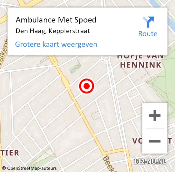 Locatie op kaart van de 112 melding: Ambulance Met Spoed Naar Den Haag, Kepplerstraat op 15 september 2022 00:39