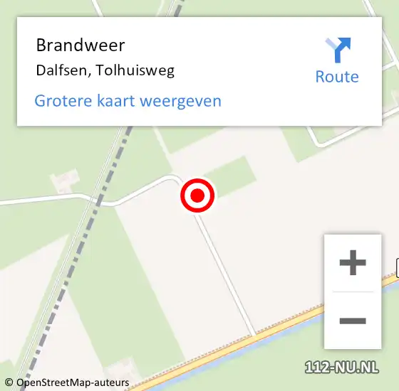 Locatie op kaart van de 112 melding: Brandweer Dalfsen, Tolhuisweg op 15 september 2022 07:59