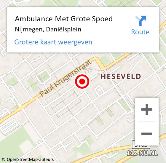 Locatie op kaart van de 112 melding: Ambulance Met Grote Spoed Naar Nijmegen, Daniëlsplein op 15 september 2022 09:42