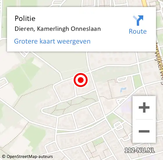 Locatie op kaart van de 112 melding: Politie Dieren, Kamerlingh Onneslaan op 15 september 2022 09:56