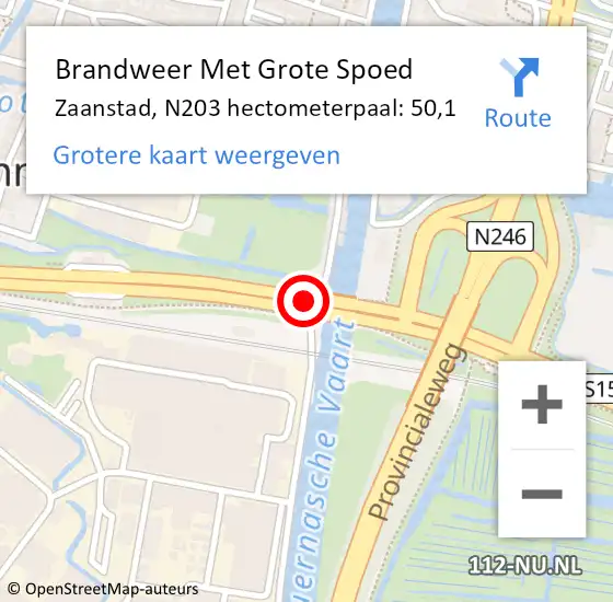 Locatie op kaart van de 112 melding: Brandweer Met Grote Spoed Naar Zaanstad, N203 hectometerpaal: 50,1 op 15 september 2022 11:37