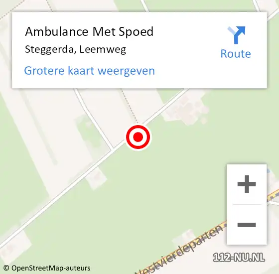Locatie op kaart van de 112 melding: Ambulance Met Spoed Naar Steggerda, Leemweg op 15 september 2022 11:56