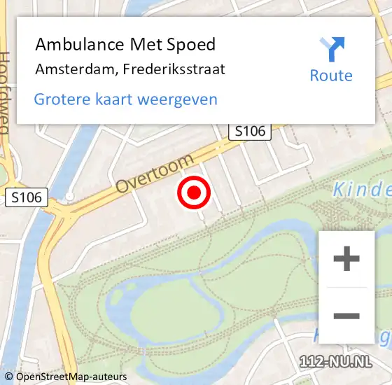 Locatie op kaart van de 112 melding: Ambulance Met Spoed Naar Amsterdam, Frederiksstraat op 15 september 2022 12:00