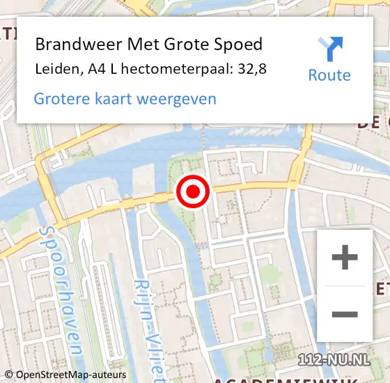 Locatie op kaart van de 112 melding: Brandweer Met Grote Spoed Naar Leiden, A4 L hectometerpaal: 33,0 op 29 juli 2014 12:38