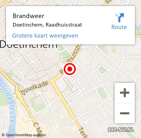 Locatie op kaart van de 112 melding: Brandweer Doetinchem, Raadhuisstraat op 15 september 2022 14:19