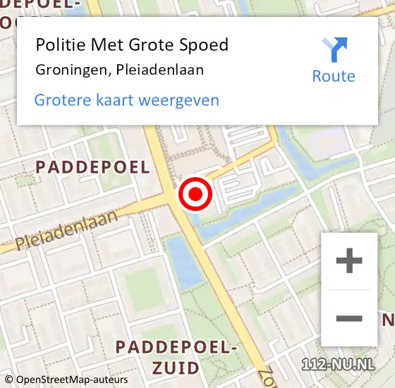 Locatie op kaart van de 112 melding: Politie Met Grote Spoed Naar Groningen, Pleiadenlaan op 15 september 2022 15:31