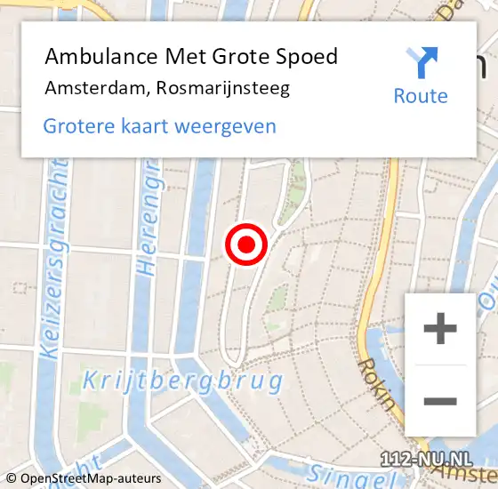 Locatie op kaart van de 112 melding: Ambulance Met Grote Spoed Naar Amsterdam, Rosmarijnsteeg op 15 september 2022 16:01