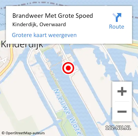 Locatie op kaart van de 112 melding: Brandweer Met Grote Spoed Naar Kinderdijk, Overwaard op 15 september 2022 20:32