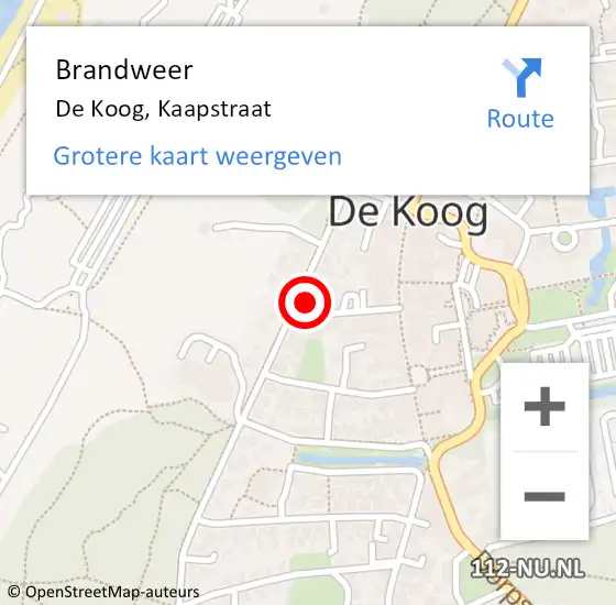 Locatie op kaart van de 112 melding: Brandweer De Koog, Kaapstraat op 15 september 2022 22:53