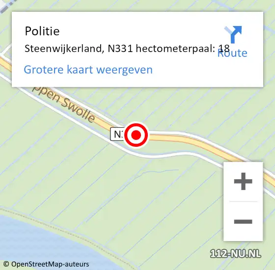 Locatie op kaart van de 112 melding: Politie Steenwijkerland, N331 hectometerpaal: 18 op 16 september 2022 00:25