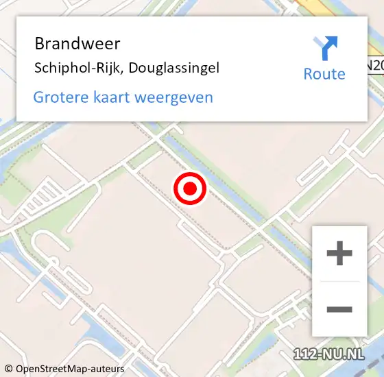 Locatie op kaart van de 112 melding: Brandweer Schiphol-Rijk, Douglassingel op 16 september 2022 06:43