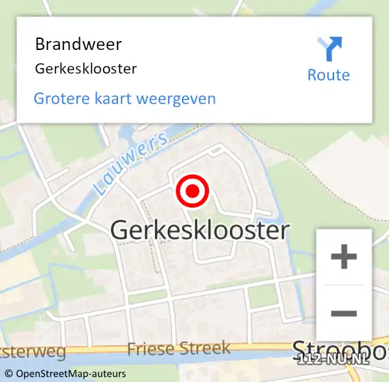 Locatie op kaart van de 112 melding: Brandweer Gerkesklooster op 29 juli 2014 13:35