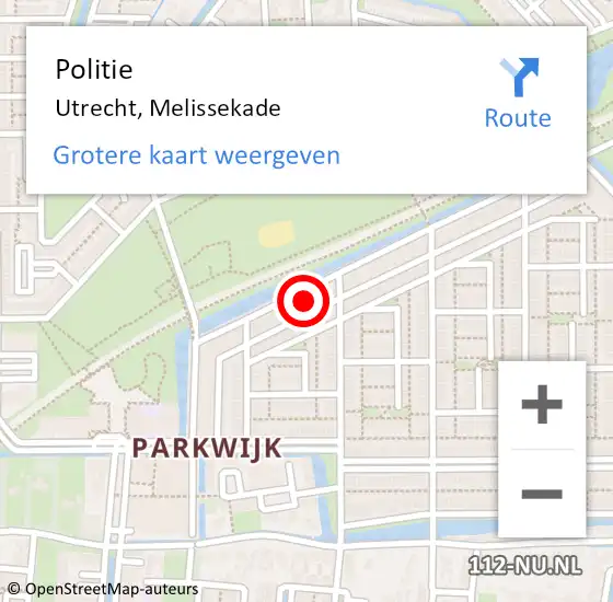 Locatie op kaart van de 112 melding: Politie Utrecht, Melissekade op 16 september 2022 09:08